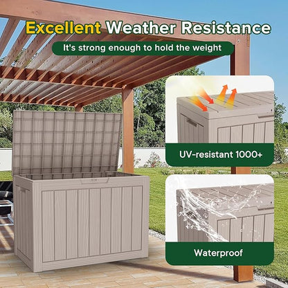 45 Gallon Resin Deck Box, Waterproof Outdoor Storage Box for Patio, Poolside, and Garden, Lockable UV-Resistant Storage Bin Bench Cabinet for Small Spaces, Grey