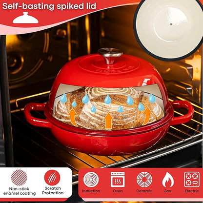Enamelled Cast Iron Dutch Oven Pot – Dutch Oven For Sourdough Bread Baking – Cast Iron Bread Pot – Red, 6 Quarts, 26cm – by Nuovva