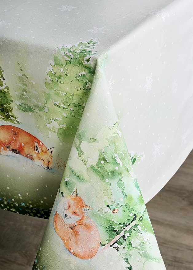 Maison d' Hermine Table Cloth Rectangle Table 100% Cotton 54 x 72 Inches Fall Tablecloth Reusable Everyday Use for Thanksgiving Christmas Decorations Dining Farmhouse Party (Winter Mornings)