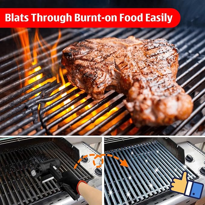Electric Rechargeable Grill Brush,Grill Cleaner for Outdoor Grill with 800 RPM Motor - Bristle Stainless Steel Grill Cleaner with LED Light for BBQ, Heavy Duty Grill Cleaning Tool（Black）