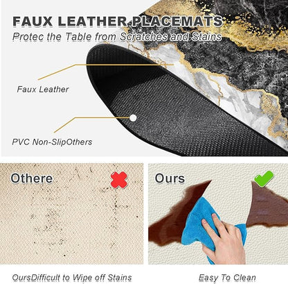 Placemats Set of 4 - Faux Leather Heat Resistant Placemats for Dinner Table, Non-Slip Waterproof Oil-Proof Washable Reusable Placemat for Indoor Outdoor Kitchen Decor, 15.75In*11.81In