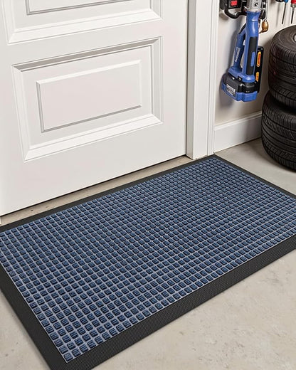 DEXI Front Door Mat Outside Entrance, 2x4 ft Rubber Entry Doormat Heavy Duty, Welcome Mats Non Slip for Inside House Floor Entryway Double Doors Exterior Patio, Squares Blue