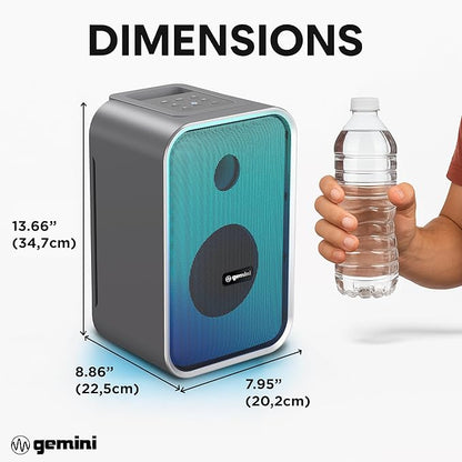 Gemini Portable Bluetooth Party Speaker with LED Lights - 600W Peak Power, 6Hr Battery, IPX5 Waterproof, USB/AUX/FM Radio for Outdoor BBQ Pool Parties (GNV-60)