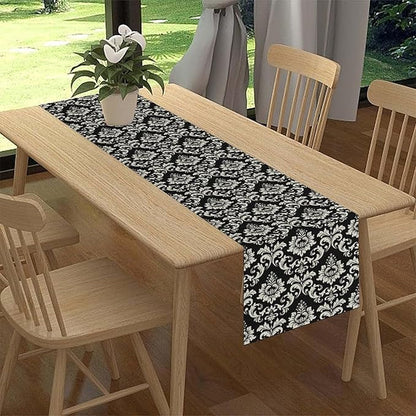 Black Damask Table Runner, Rustic Gothic Baroque Style Floral Boho Flower Antique Coffee Vintage Retro Table Center Decor for Kitchen and Dining Outdoor Home Country Party Table Decorations, 13"x108"