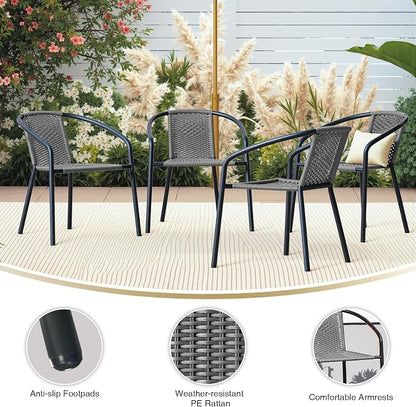 4 Pack Indoor-Outdoor Patio Stackable Rattan Chairs, Restaurant Bistro Wicker - Image 4