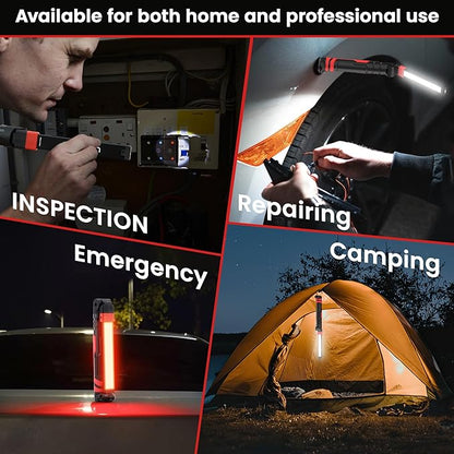 Rechargeable Work Light 2500mAh Magnetic LED Work Light Flashlight Mechanic Light Tool for Men Him, Foldable Lamp with Hook for Car Repair Emergency BBQ Grill (4 Pack)