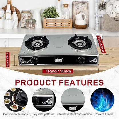 2 Burner Propane Gas Stove, Portable Stainless Steel Camping Stove with Auto-Ignition, Propane Burners for Cooking, Outdoor, Camping, RV & Emergency Use