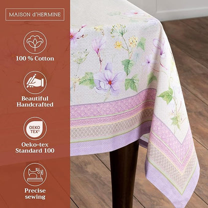 Maison d' Hermine Table Cloth Rectangle Table 100% Cotton 70 x 90 Inches Tablecloth Reusable Decorative for Dining Room, Farmhouse, Home, Party, Festive & Wedding Spring Summer - Magnolia Mornings