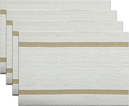 Luxurious Placemats Set of 4, Durable Table Mats Kitchen Plastic Washable Placemats for Home/Dining Room Decoration (White)