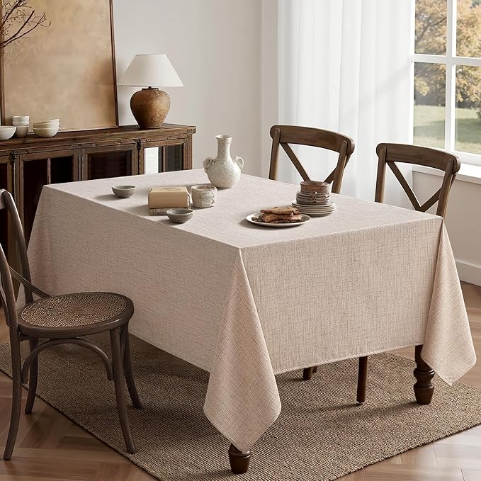 MIULEE Natural Linen Polyester Tablecloth 60x84 Inch Spring Rectangle Table Cloth Waterproof,Stain Resistant & Wrinkle Resistant for Dining Party Wedding