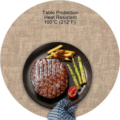 Myir JUN Round Placemats Dual Sided, Faux Leather Place Mats Set of 6 Indoor Placemat for Dining Table Outdoor Place Mat Non-Slip Washable Table Mats (Gray Beige, Set of 6)