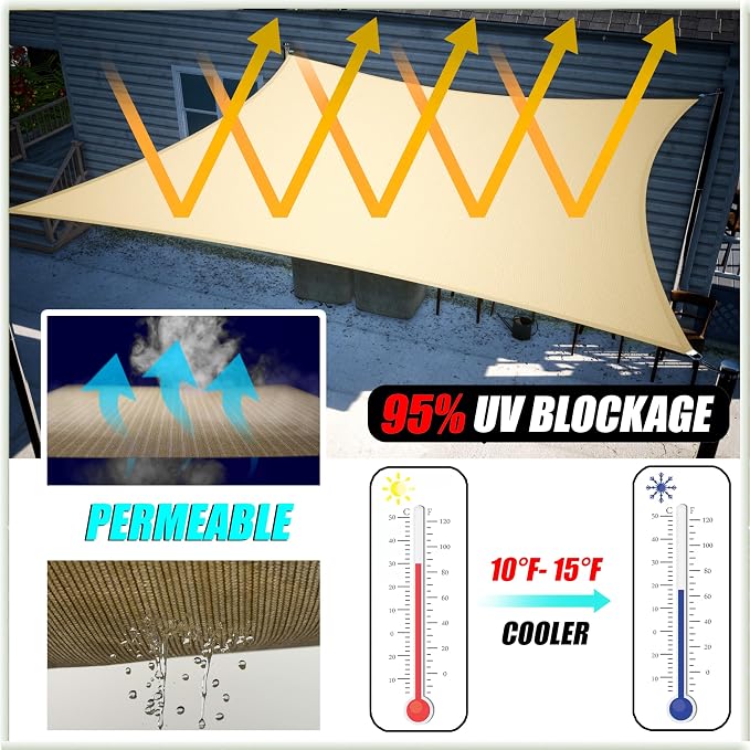 Amgo Custom Size 12' x 14' x 18.4' Sand Beige Right Triangle Sun Shade Sail - Image 2