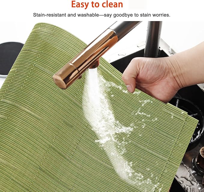 Placemats Set of 8,Washable, Vinyl Woven Non Slip Table Mats for Restaurant Table Protection, PVC Table Placemats (A-Green, 4PCS 12" Wx18 L)