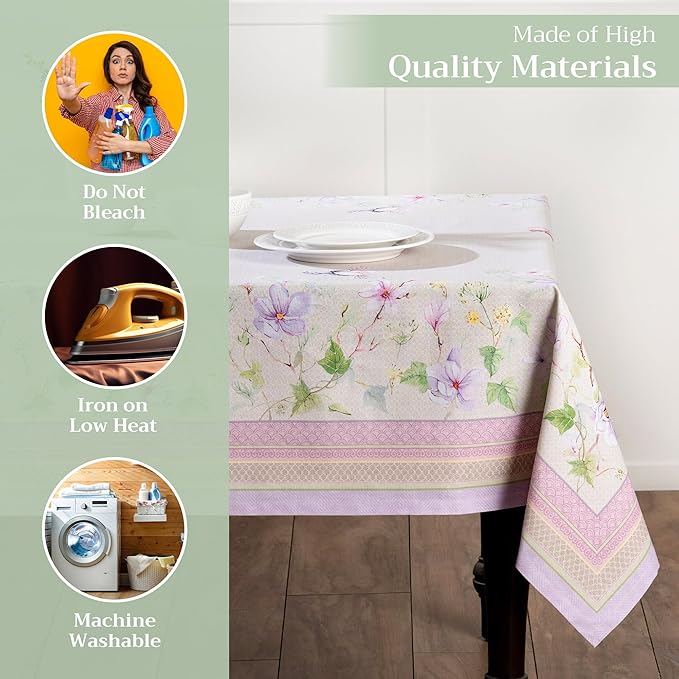 Maison d' Hermine Table Cloth Rectangle Table 100% Cotton 70 x 120 Inches Tablecloth Reusable Decorative for Dining Room, Farmhouse, Home, Party, Festive & Wedding Spring Summer - Magnolia Mornings