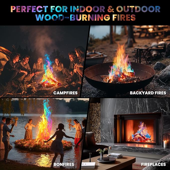 Magical Flames Fire Color Packets (25 Pack), Vibrant Multi-Color Fire for Fire Pits, Campfires, Bonfires & Fireplaces - Camping Essentials & Outdoor Party Accessories
