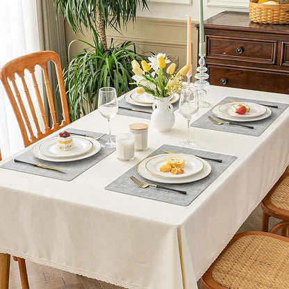 Romanstile Vinyl Placemats Set of 6-12 X 17 Inch - Heat Resistant Place Mats 100% Waterproof Oilproof Wipeable Reversible Faux Leather Table Mats for Kitchen, Dining, Party, Outdoor, Light Grey