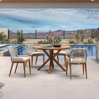 PURPLE LEAF 5 Pieces Round Dining Set Patio Aluminum Modern Oversize Round Table and Wicker Chairs with Cushions for Kitchen Porch Garden Outdoor Furniture Sets