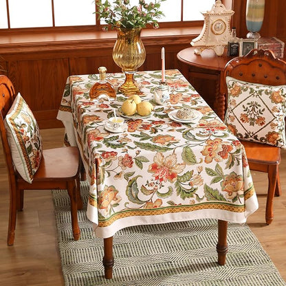 patdrea Designer Vintage Linen Rectangle Tablecloth,Provencal Rustic Floral Pattern Tablecloths,Decorative Table Cover Cloth for Kitchen,Dining Room,Tea Party,Home,Christmas,63"*87"