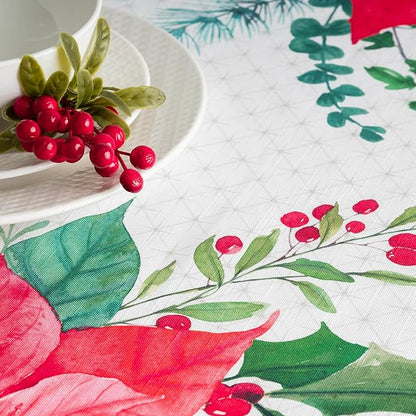Maison d' Hermine Table Cloth Square Table 100% Cotton 60 x 60 Inches Fall Tablecloth Reusable Everyday Use for Thanksgiving Christmas Decorations Dining Farmhouse Party (Poinsettia Christmas)