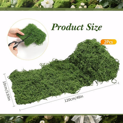 Zeyune 2 Pcs Fake Moss Table Runner for Crafts Artificial Moss Sheet Roll Waterproof Carpet Blanket for Wall Roof Garden Wedding Party Decoration (3.9 x 47 Inch)