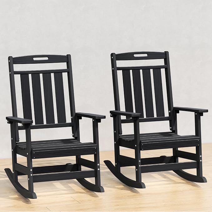 Oversized HDPE Outdoor Rocking Chair Set of 2, All-Weather, Extra Large & Extra by Plawdlik