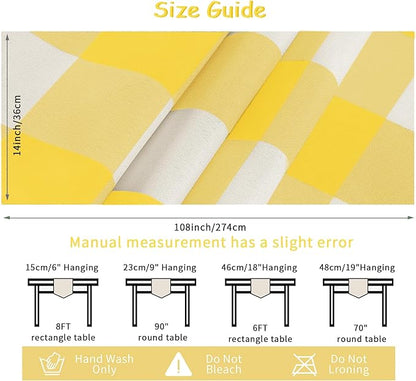 Fabric Checkered Table Runner 12 Pack Waterproof Gingham Table Runner 14W x 108L Buffalo Check Table Runners for Parties Kitchen Dining Wedding Banquet (Yellow and White)