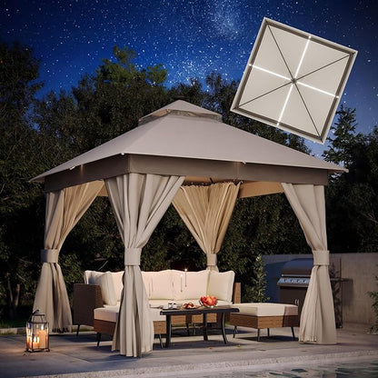 10'x10' Outdoor Gazebo with LED Lights, Metal Heavy Duty Patio Canopy Tent with by LAUSAINTHOME