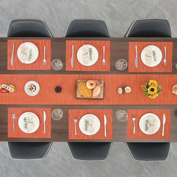 Myir JUN Table Runner, Vinyl Table Runner Indoor Arbitrarily Cropped Runner for Table Heatproof for Home Party (Orange, 12 x 94 inch)