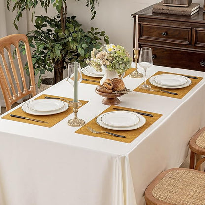 Romanstile Vinyl Placemats Set of 8-12 X 18 Inch - Heat Resistant Non-Slip Embossed Floral Place Mats 100% Waterproof Oilproof Wipeable Faux Leather Table Mats for Kitchen/Dining/Party, Gold