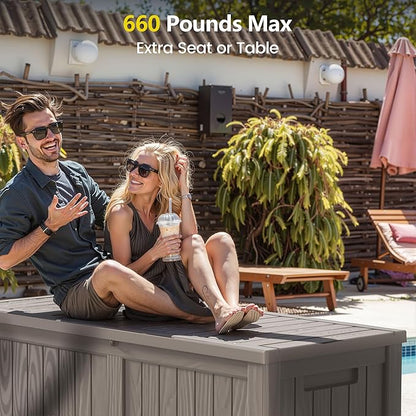 Zapdos Outdoor Storage Box, 120 Gallon Deck Box with Stainless Steel Rods, Waterproof Large Resin Storage Bin for Patio Cushions Garden Tools, Lockable, Fade Resistant, Grey