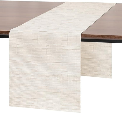 Myir JUN Table Runner, Vinyl Table Runner Indoor Arbitrarily Cropped Runner for Table Heatproof for Home Party (B-Off White, 15 x 94 inch)