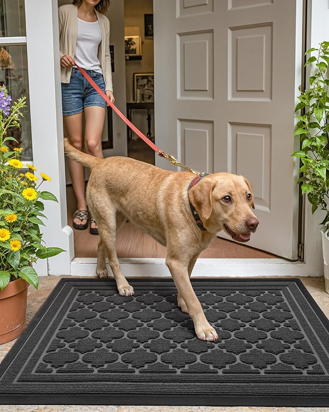 Color&Geometry Front Door Mat Outside Entrance, Heavy Duty Non Slip Low Profile Doormat for Entryway, Trap Dirt and Moisture Welcome Mats All-Weather, Easy Clean, Patio, Garage, 17"x30" Grey