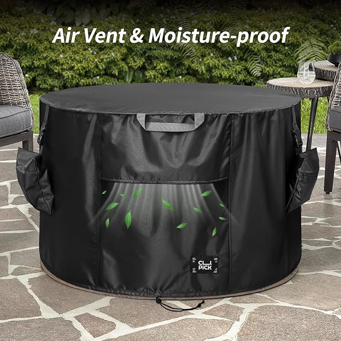 Fire Pit Cover,Heavy-Duty Waterproof Tear-Resistant FirePit Covers Round with Sandbag,Weather and Fade Resistant Fire Pit Cover Round Fits for 45-48 Inch Fire Pit/Table,Black 48" D x 24" H