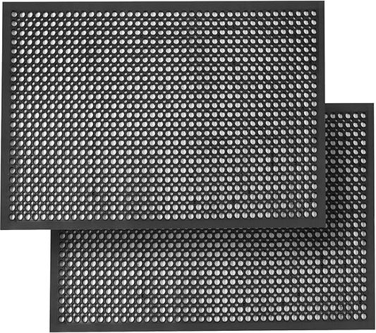 Anti Fatigue Rubber Mats - 2 Pack Restaurant Kitchen Non-Slip Bar Floor Entry Door Drainage Mats - Indoor/Outdoor Use - 36 x 60 Inches