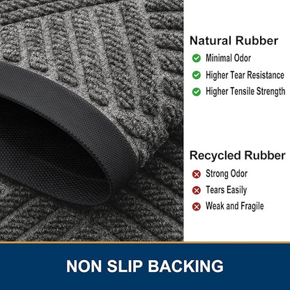 Smiry Front Door Mat Outside Entrance, Heavy Duty Outdoor Indoor Natural Rubber Doormat, Non Slip, Trap Dirt and Moisture, Easy Clean, Low Profile Patio Porch Entryway Mat, 29.5x17, Mix Black