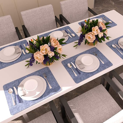 Maxpearl Faux Leather Placemats Set of 6 - Waterproof - Wipe Clean - Heat Resistant - Anti Slip Dining Table Place Mats, Suitable for Indoor & Outdoor Use, 17’’×12’’, Blue