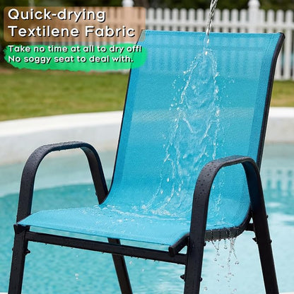 Outdoor Patio Chairs Set of 4 Stackable Dining Chairs All-Weather Textilene - Image 4