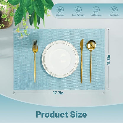 Placemats Set of 6，Non-Slip PVC Weave Table Mats Easy to Clean，Heat Resistant Place Mats for Kitchen Dining Table Decoration Indoor Outdoor，Blue