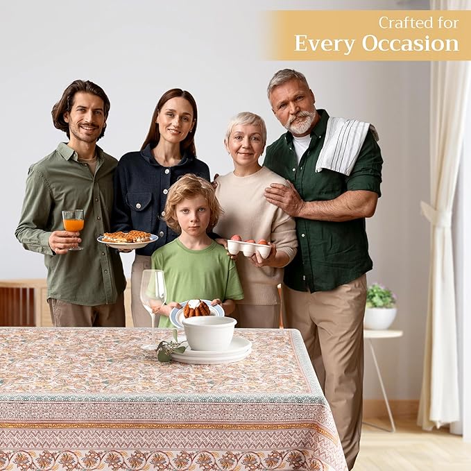Maison d' Hermine Table Cloth Rectangle Table 100% Cotton 70 x 140 Inches Fall Tablecloth Reusable Everyday Use for Thanksgiving Christmas Decorations Dining Farmhouse Party (Nila)