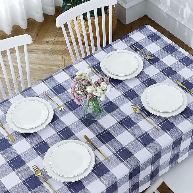 Romanstile Rectangle Vinyl Tablecloth, 100% Waterproof Oil-Proof Checkered Plastic Table Cloth, Heavy Duty Wipeable Table Covers for Dining, Camping, Picnic, Outdoor - 54 x 108 Inch, Blue Checkered