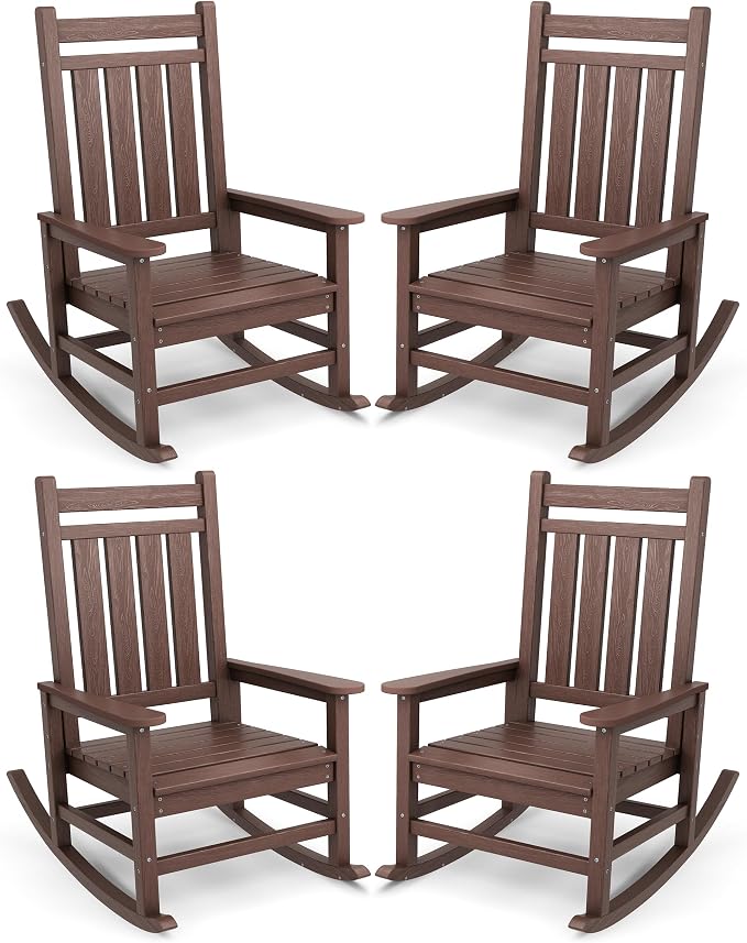 SERWALL Outdoor Rocking Chair Set of 4, HDPE Rocker by SERWALL