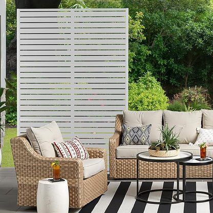 Metal Privacy Screen for Outdoor & Indoor Use, Free Standing Privacy Screen for Patio Garden Pool, 72" H x 47" W Decoative Privacy Panels, Weather Resistant, Easy Assembly (White Louvered)