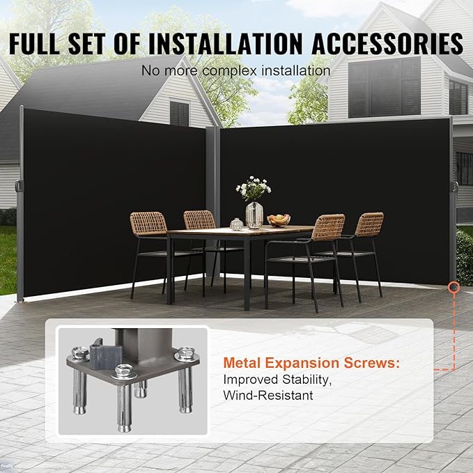 VEVOR Retractable Side Awning, UV 50 71''x 236'' Full Aluminum Rust-Proof Patio Sunshine Screen, 280 g Thicken Privacy Divider & Wind Screen for Courtyard, Balcony, Roof Terraces and Pools, Black