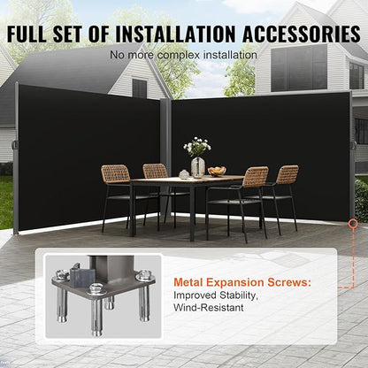 VEVOR Retractable Side Awning, UV 50 71''x 236'' Full Aluminum Rust-Proof Patio Sunshine Screen, 280 g Thicken Privacy Divider & Wind Screen for Courtyard, Balcony, Roof Terraces and Pools, Black