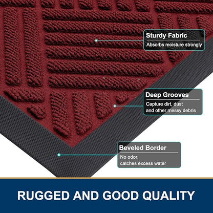 Smiry Front Door Mat Outside Entrance, Heavy Duty Outdoor Indoor Mat, Natural Rubber Doormat, Non Slip, Trap Dirt and Moisture, Easy Clean, Low Profile Patio Porch Entryway Mat, 71x23, Wine Red