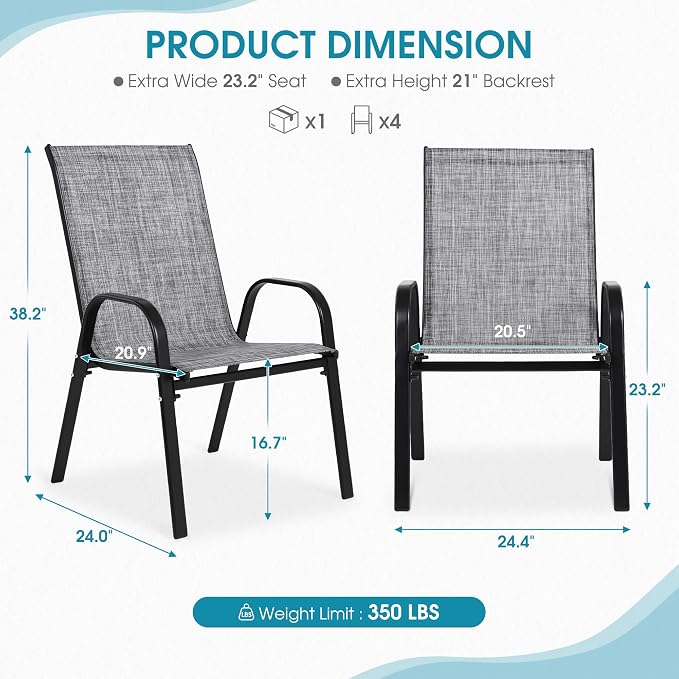 24.4" Outdoor Patio Stackable Chairs Set of 4, Outside Furniture - Image 3