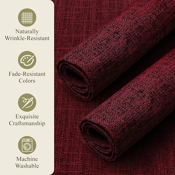 KXN Placemats Set of 8, Dual-Layer Thickened Faux Linen Table Mats, Heat Resistant & Wrinkle-Free, Machine Washable Cloth Place Mats for Kitchen Dining Indoor Outdoor (Red)