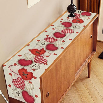 Valentines Day Table Runner,Rustic Red Heart Buttons Runner for Table Seasonal Romantic Decor for Indoor Outdoor Dining Table Decorations, 13"x108"