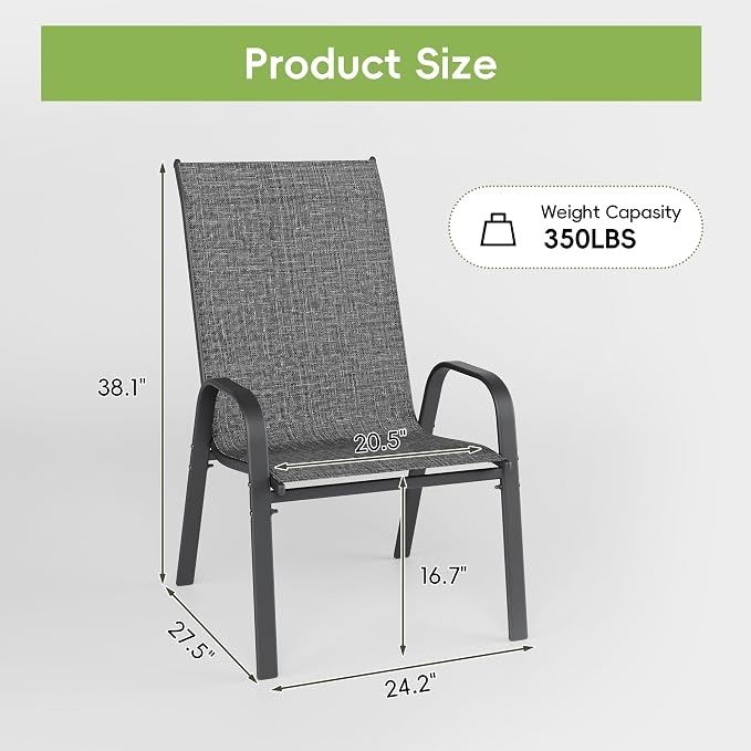 Patio Chairs Set of 2, Outdoor Dining Chairs Stackable - Image 3