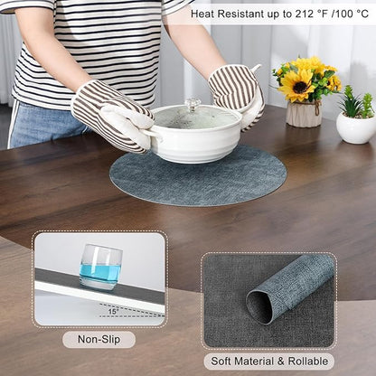Myir JUN Round Placemats Dual Sided, Faux Leather Place Mats Set of 4 Indoor Placemats for Dining Table Outdoor Placemats Non-Slip Washable Table Mats (Set of 8, Gray Light Blue)